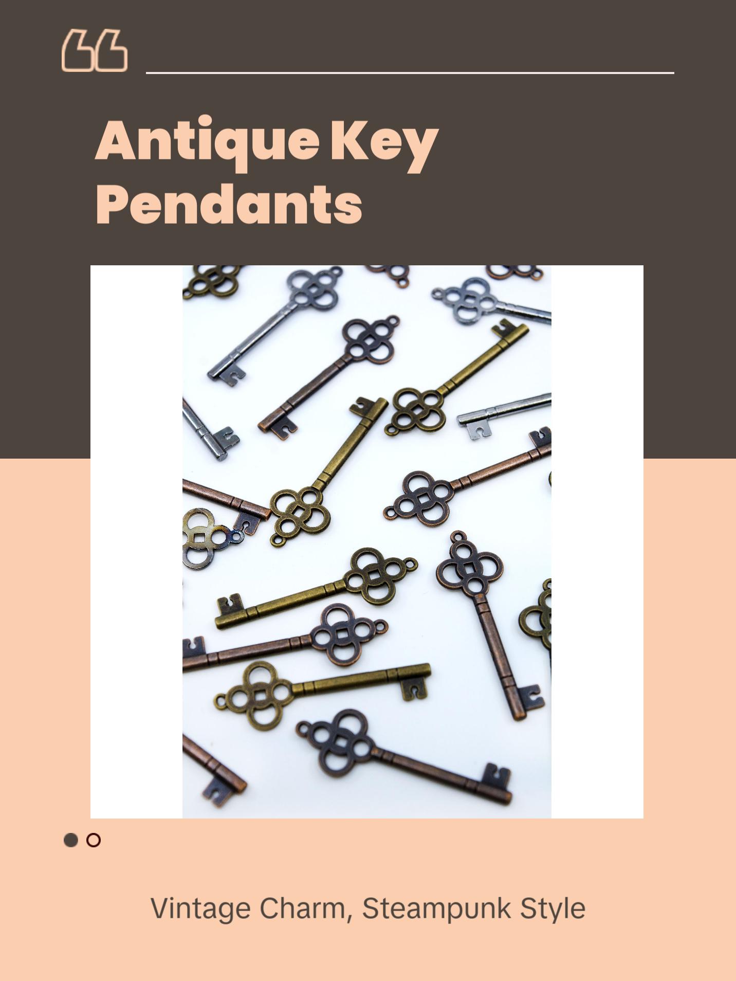 Keys: Antique Brass, Copper, and Gunmetal (black) Key Pendants, 10 pcs
