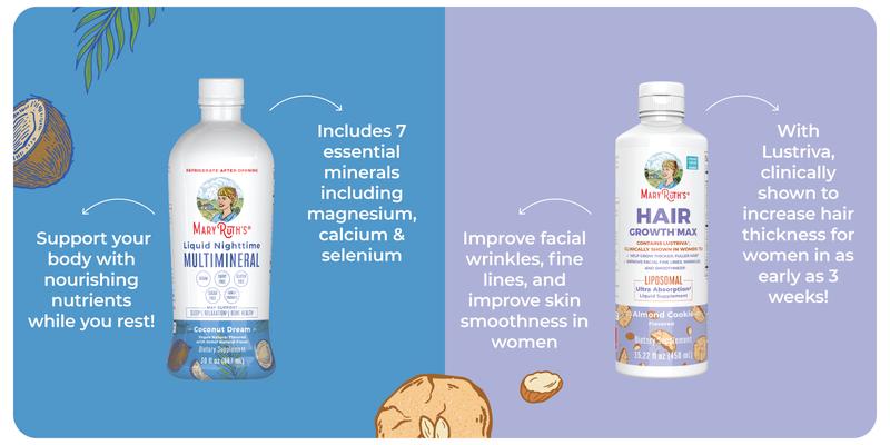 MaryRuth's Hair Growth + Nighttime Routine Bundle - Hair Growth Max Liposomal & Liquid Nighttime Multimineral