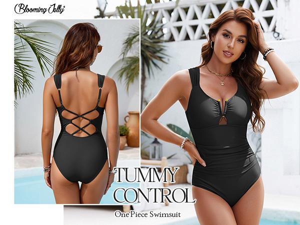 Blooming Jelly Womens Tummy Control One Piece Swimsuit Swim Suits 2026 Push Up Modest Bathing Suit