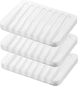 Self Draining Soap Dishes, 3 Pcs Silicone Soap Saver, Waterfall Drainer Soap Holder for Bathroom, Extend Soap Life, Keep Soap Bars Dry Clean & Easy Cleaning