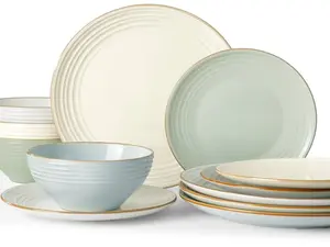 ONE of ONE Jupiter Dinnerware Set, Plates and Bowls Dish Sets for 4 (12 Pieces), Microwave and Dishwasher Safe Stoneware Speckled Tableware, Chip and Scratch Resistant, Whit