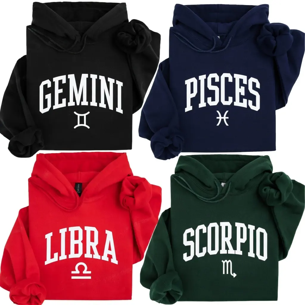 [Full 12 Zodiac] Minimalist Zodiac Hoodie – Astrology Sign Graphic Pullover for Men and Women, Cozy Horoscope Hoodie with Bold College Letter Design, Perfect Gift for Zodiac Lovers