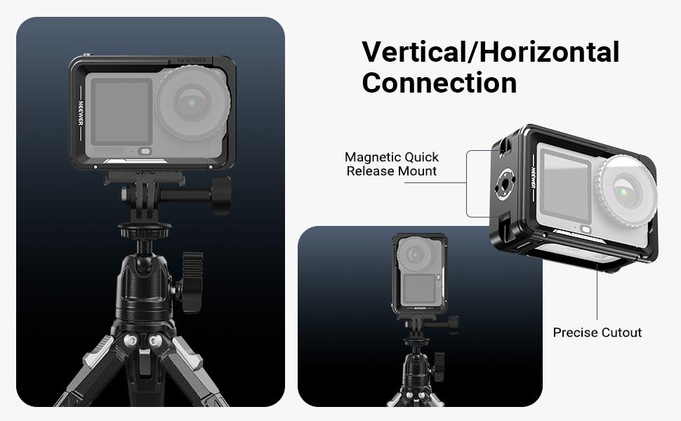 NEEWER AC054 Action Camera Cage for DJI Osmo Action 6, Aluminum Protective Frame with Cold Shoe Mount & 1/4" Thread for Vlog, Photography & Video Recording