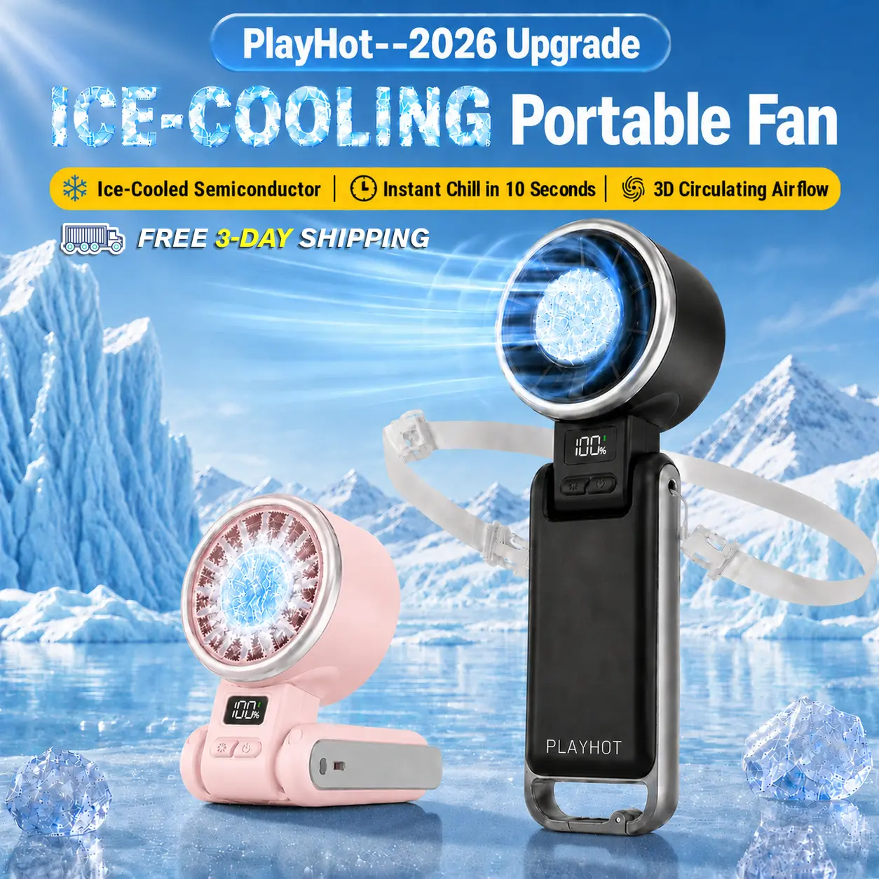 PLAYHOT Rechargeable Cooling Fan - 25550RPM Wireless Compact Battery-Powered Energy-Saver, Portable Fan in Club, Mama-Approved Household Appliance, Travel Stuff for Car Use, Batteries