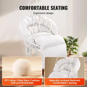 VEVOR Hanging Hammock Swing Chair,  , 330 Lbs Capacity, Macrame Hanging Chair with Cushion and Mounting Hardware, Cotton Rope Swing Chair for Bedroom, Balcony, Patio, Garden, Beige