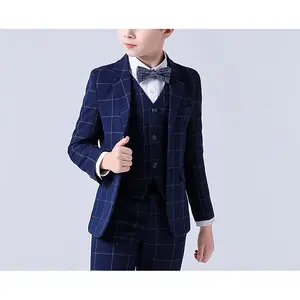 3-piece Set Boys Plaid Pattern Gentleman Suit Blazer Vest Pants Formal Outfit Speech Performance Birthday Party Children's Clothing