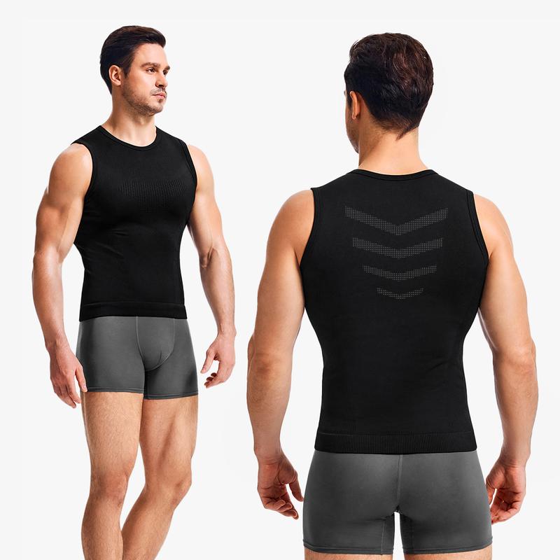 Nebility Men's Shapewear Vest - High Elasticity Micro Compression Shirt, Waist Tightening & Slimming, Moisture Wicking Quick-Dry 3D Breathable Fabric, Crew Neck