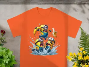 Funny Minions Big Banana Water Splash Antics Despicable Me 2D T-Shirt, Nostalgia 2D Print T-Shirt, Cartoon Network Shirt, Gifts for Cartoon Fans #Minions#CartoonNetwork #NostalgiaCore #DespicableMe#GraphicTee #StreetwearUS