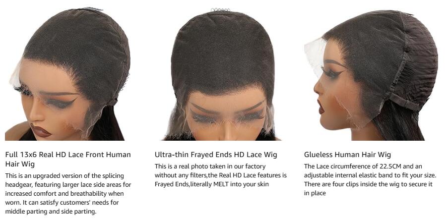 【Hot】Lemoda 13x6 SKINLIKE Real HD Lace Wigs 200% Density Straight 13x4 Full Lace Frontal Wigs 15A Brazilian Straight Virgin Human Hair Lace Front Wig Invisible 0.1mm Ultra-thin Frayed Ends Tiny Knots