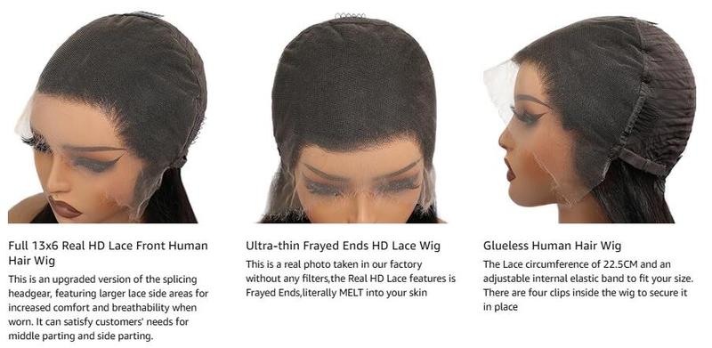 【Hot】Lemoda 13x6 SKINLIKE Real HD Lace Wigs 200% Density Straight 13x4 Full Lace Frontal Wigs 15A Brazilian Straight Virgin Human Hair Lace Front Wig Invisible 0.1mm Ultra-thin Frayed Ends Tiny Knots