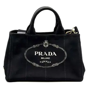 Pre-owned PRADA Canvas Tote Bags Logo Canapa Tote Bag Black