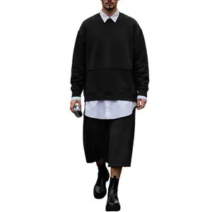 INCERUN Men's 2-Piece Minimalist Avant-Garde Suit, Menswear Fashion Clothes with V-Neck Short-Sleeve Top & Wide-Leg Pants for an Avant-Garde Look