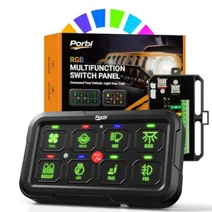 RGB 8 Gang Switch Panel, Universal Circuit Control Relay System w/Momentary Toggle Pulsed Memory Function, Automatic Dimmable, 12-24V Light Switch Panel for Truck UTV Car Boat, IP65 Waterproof