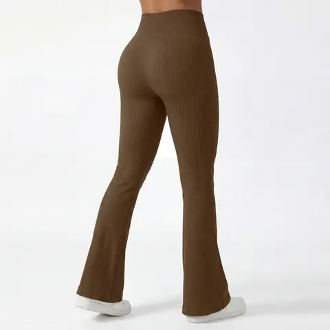 OYV Women's Yoga Pants Ribbed Seamless Workout High Waist Bell Bottoms Flare Leggings