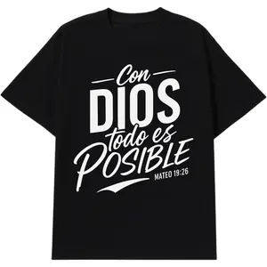 Con Dios Todo Es Posible Christian Shirt Men - Oversized Faith Graphic Tee Bible Verse Mateo 19:26 Religious Streetwear Fall Outfits Casual Apparel.......