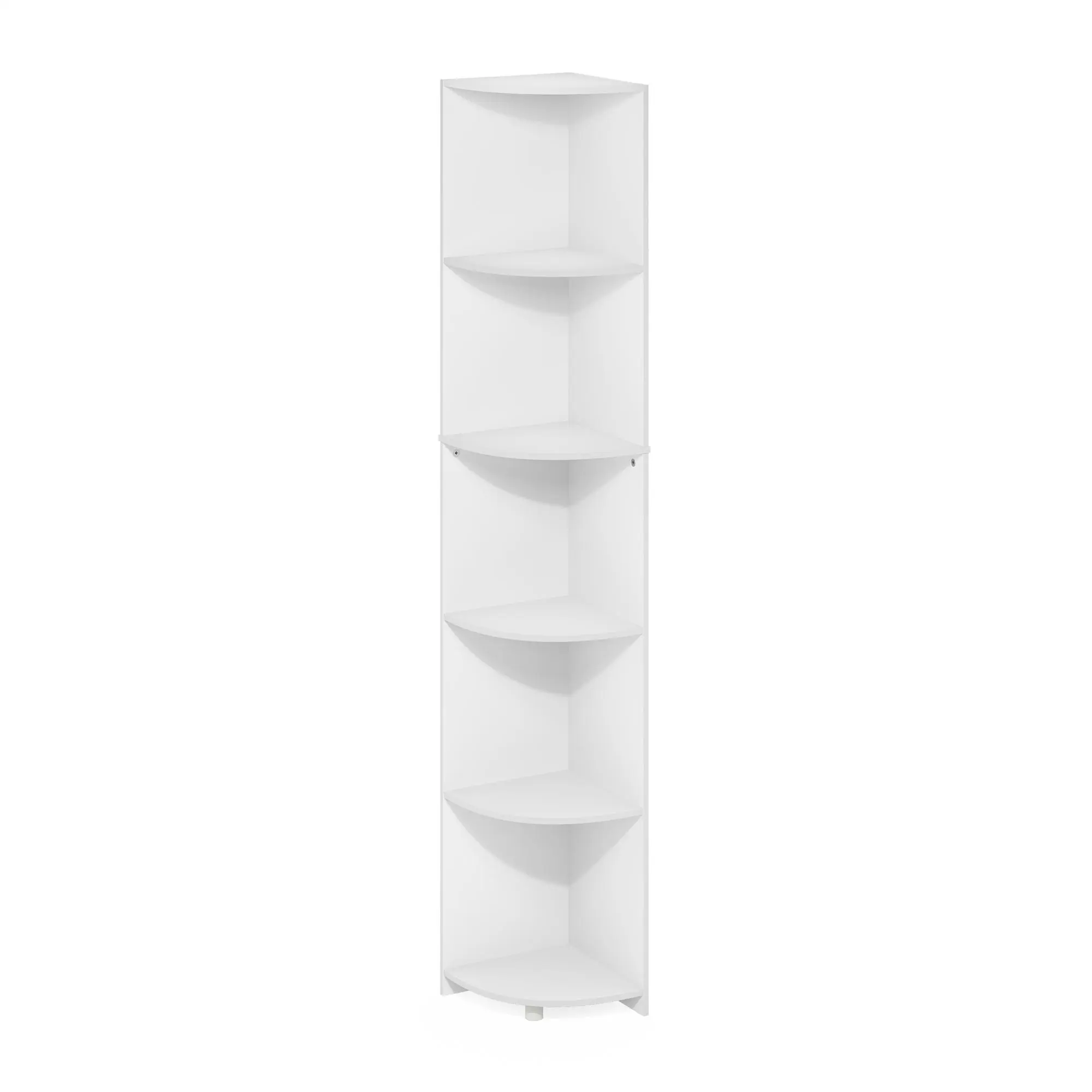 TURN-N-TUBE 5-Tier Corner Storage Shelf for Living Room, Garage, Home Office, White Decor Wood