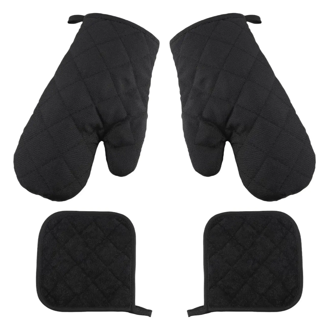 4Pcs Oven Mitts with Pot Holders Heat Resistant Cotton Microwave Gloves Kitchen Mitts for Baking Cooking BBQ