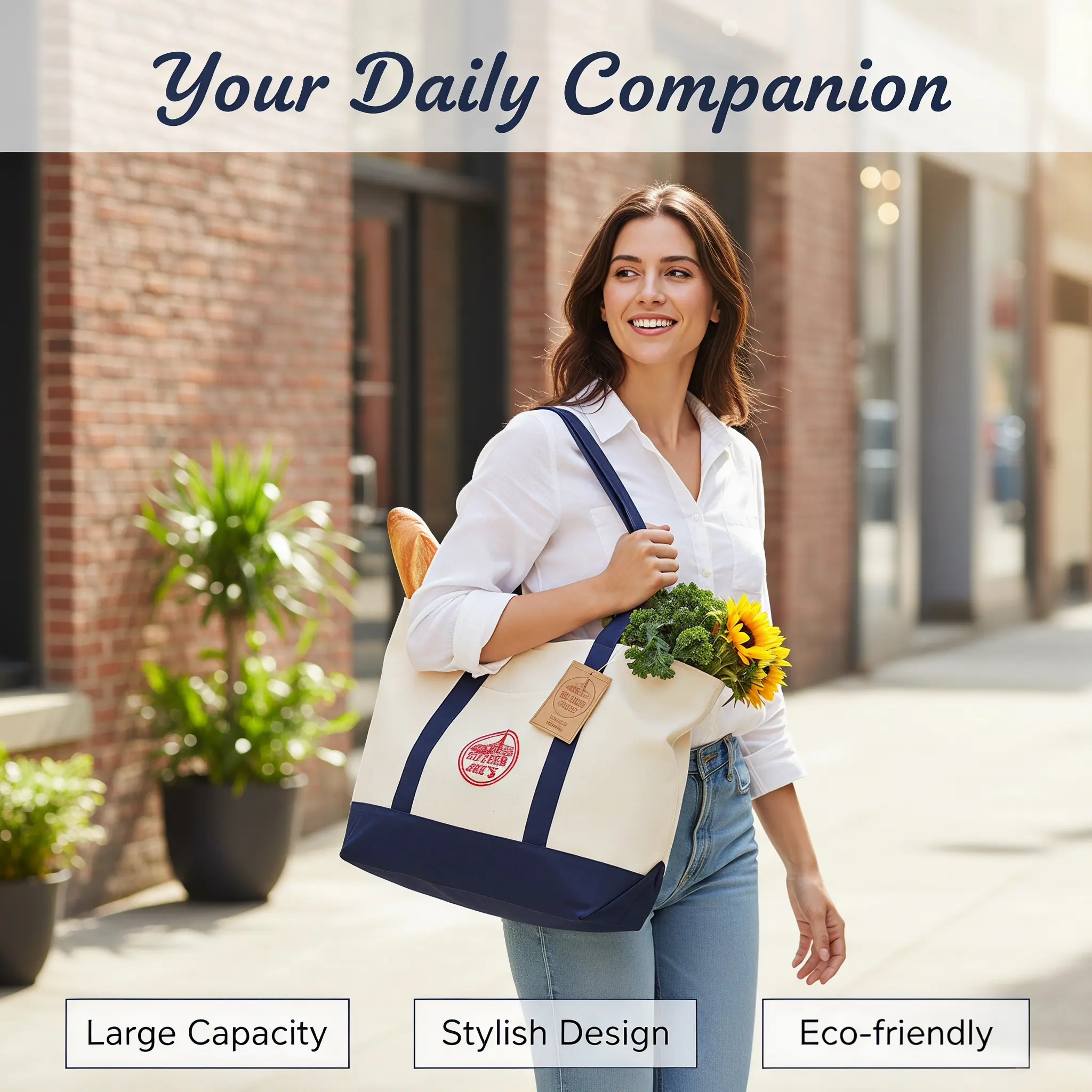 4 Colors Premium Two-Tone Canvas Tote Bag, Extra Large Reusable Grocery Bag with Front Pocket, Durable Everyday Carry Tote for Work, Travel & Beach
