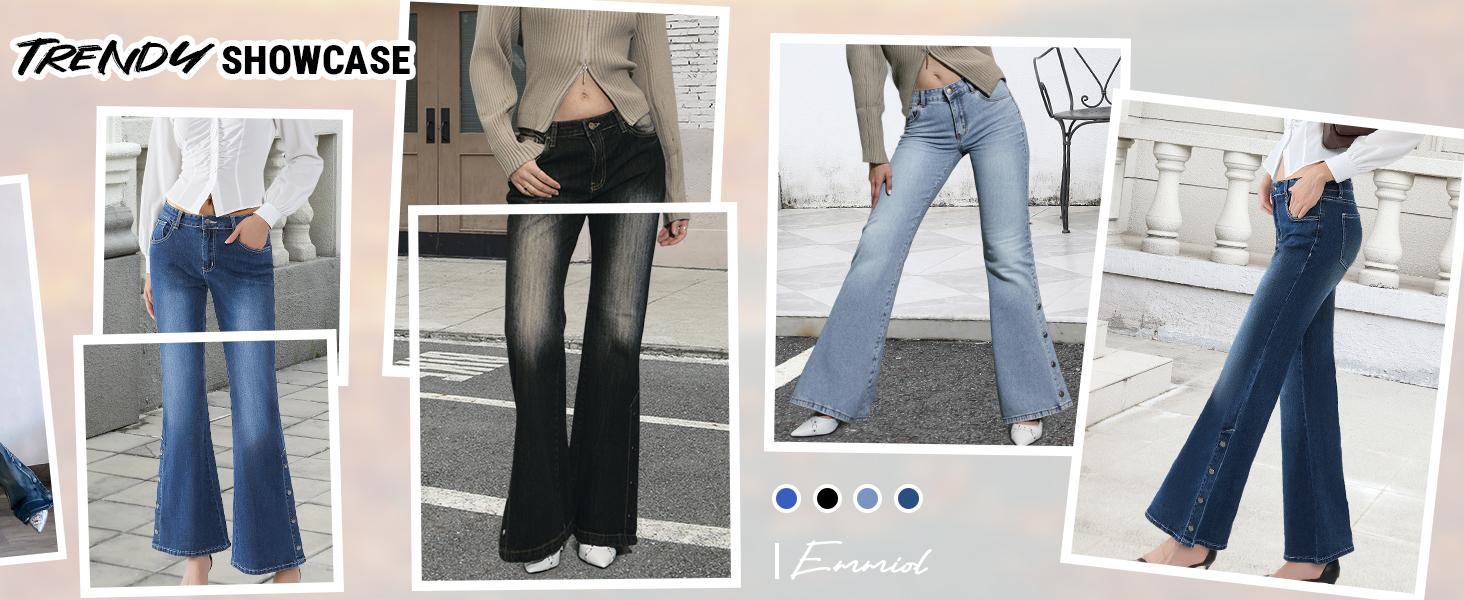 Women Bell Bottom Jeans Stretchy Flare Mid Rise Embroidery Vintage Denim Pants 90s Outfits Y2k Clothes Women Bell Bottom Jeans Stretchy Flare Mid Rise Embroidery Vintage Denim Pants 90s Outfits Y2k Clothes