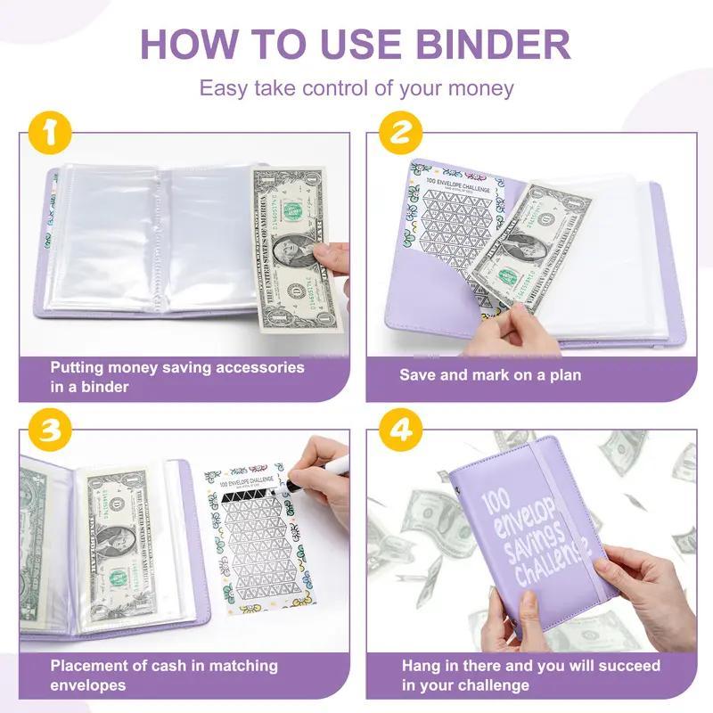 100 Envelope Saving Challenged Binder, Budget Binder, Saving Challenge Book, Saving Challenge Notebook, Money Organizer, Budget Planner Book for Budgeting,Birthday Gifts Income Tracker