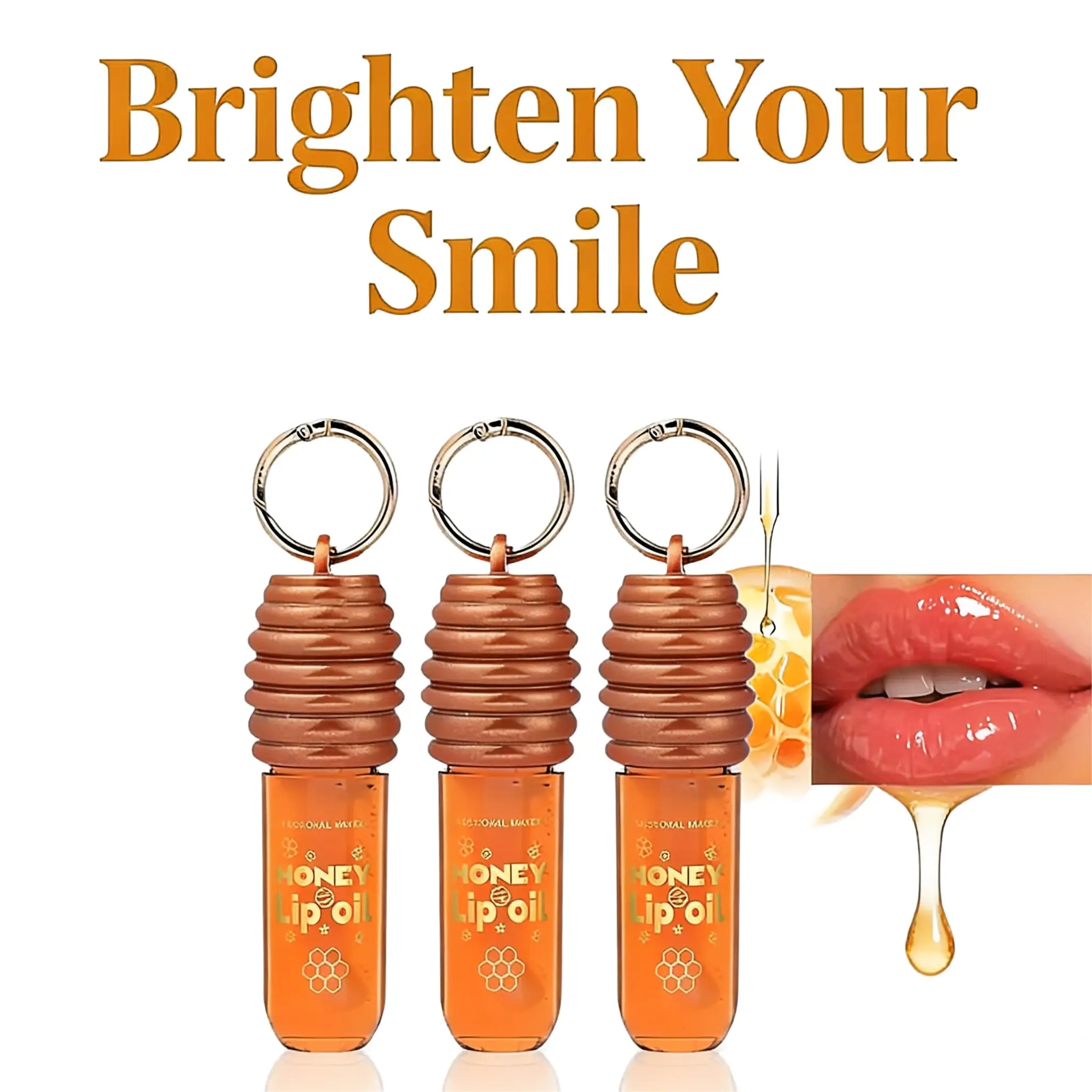Natural Honey Lipgloss Oil Cosmetic - Keychain Design for On-the-Go Use, Lightweight Texture, Glossy Finish, Honey Lip Treatments, Everyday Luxury Option