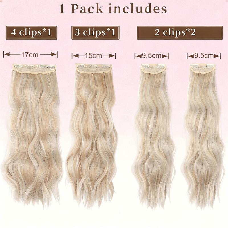 Clip in Synthetic Hair Extensions Long Wavy 4PCS Thick Hairpieces Blonde Mixed Bleach Blonde Fiber Double Weft Natural Hair Extensions 20 Inch for Women instant volume