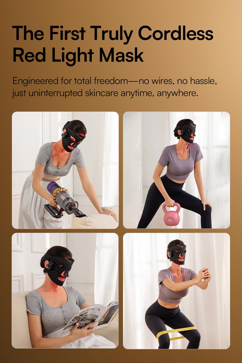 INIA GLOW Wireless Red Light Face & Neck & Chest Mask Bundle – 630nm & 850nm Red Light Therapy Mask Devices | Skincare Set for Lifting, Firming & Radiant Glow at Home, Rechargeable & Portable with 2-Year Warranty