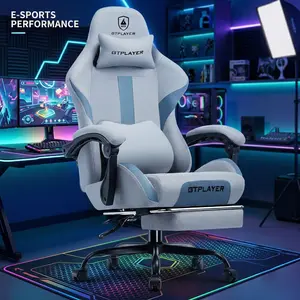 【New Year Sale】GTPLAYER Gaming Reclining Swivel Chair, Breathable Fabric Memory Foam Pillow, Smooth Rolling Swivel w/ Premium Spring Cushion