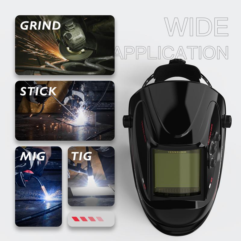 YESWELDER LYG-M800H True Color Auto Darkening Welding Helmet | Large 3.93"x3.66" View, 4 Arc Sensors Welding Mask | Wide Shade 3/5-13 Hood for TIG MIG ARC Grind