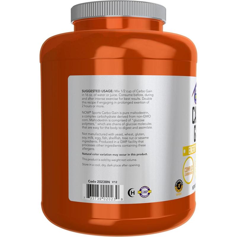 NOW Foods Sports Nutrition, Carbo Gain Powder (Maltodextrin), Rapid Absorption, Energy Production, 8-Pound