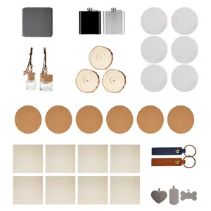 33 PCS DIY Laser Engraving Starter Material Kit | BlazeX | Laser Engraving | DIY Materials | Plywood Sheet | Basswood | Rock Slate | Pet ID Tags | stainless steel | Hip Flask | Leather Key Chain | Round Wood Blocks | Perfume Bottle