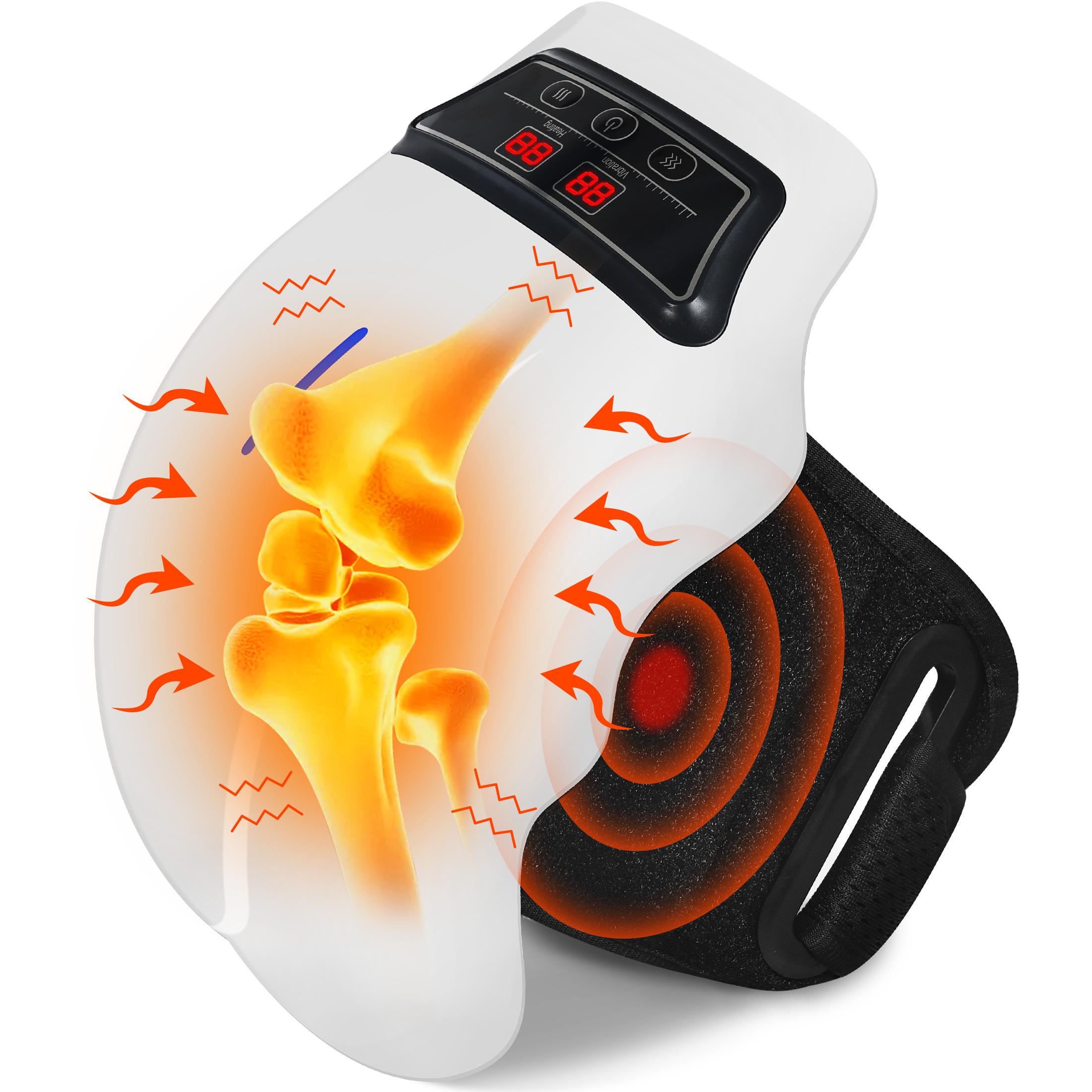 Heated Knee Brace Cordless Massager with Red Light Therapy & Vibration for Pain Relief & Arthritis Support Adjustable Gift USB Type-C Charging 3-in-1 Therapy Soothing Heat Powerful Vibration Red Light Therapy