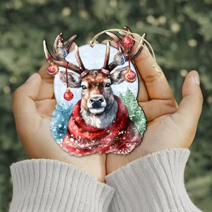 Designocracy 8611034 Artistic Christmas Mood Wooden Ornaments, 5x5.5x0.25in Festive Home Decoration, Ideal Holiday Gift