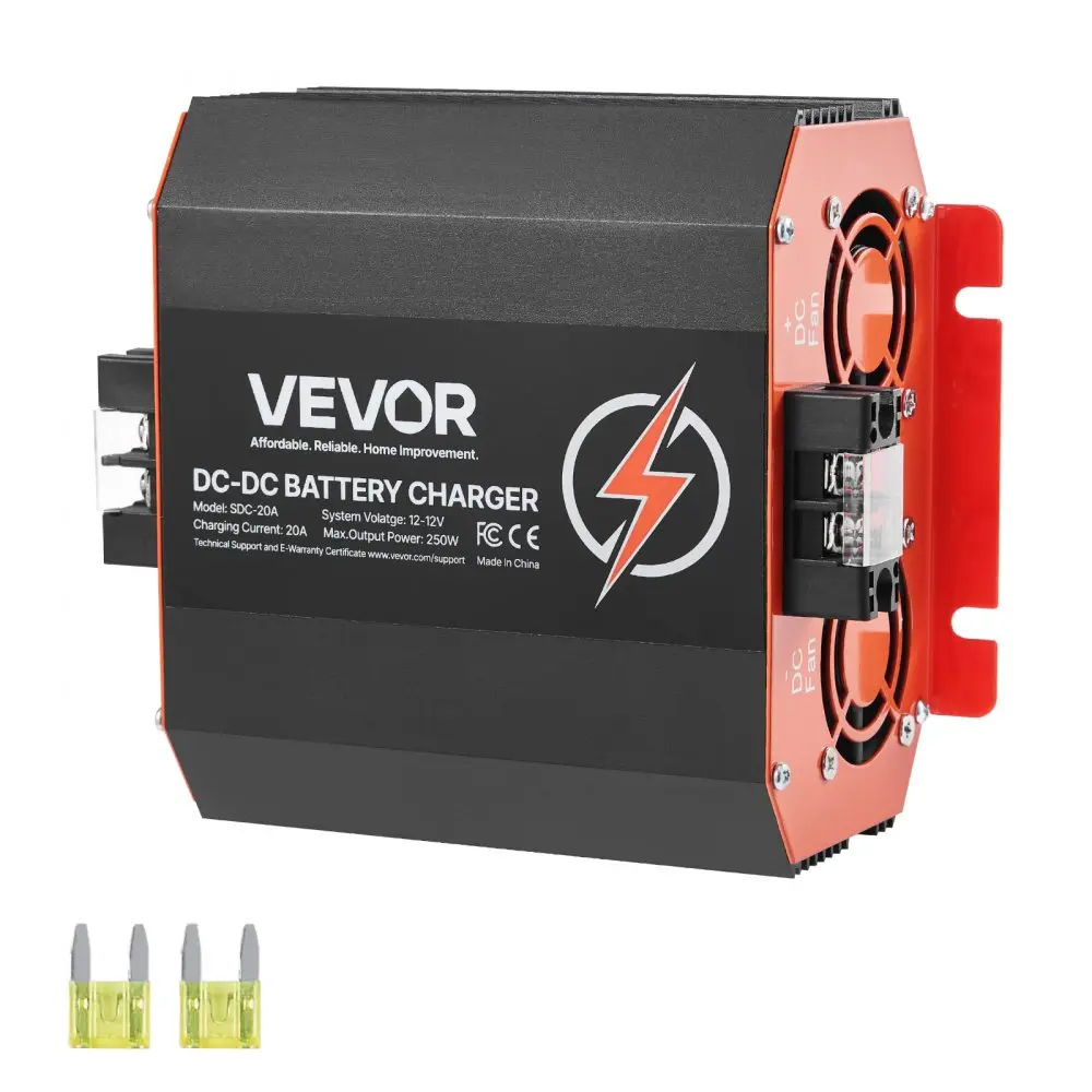 VEVOR 12V 20A DC-to-DC Battery Charger, 250W Compact Vehicle Onboard Smart Multi-Stage Isolated Charger with Multi-Protection for RVs, Trucks, Ideal for RV Owners (Lead-Acid, Lithium, AGM, GEL, Flooded Batteries), Truck, Aluminum