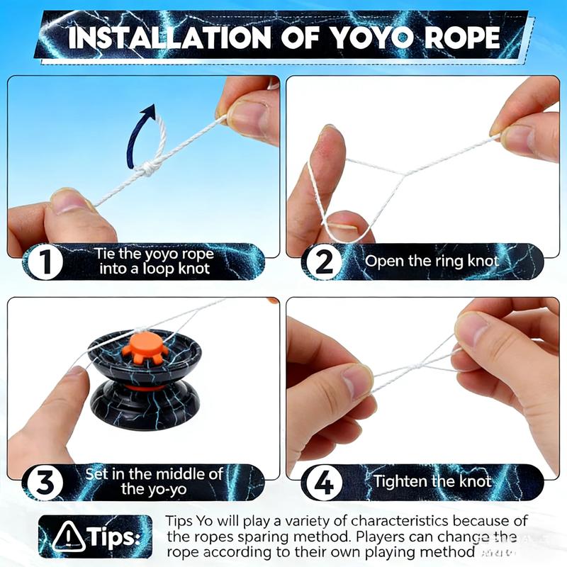 Stress-relieving toys, yo-yos, freestyle yo-yo ropes, suitable for all ages, featuring jumping techniques, and various styles of yo-yos.