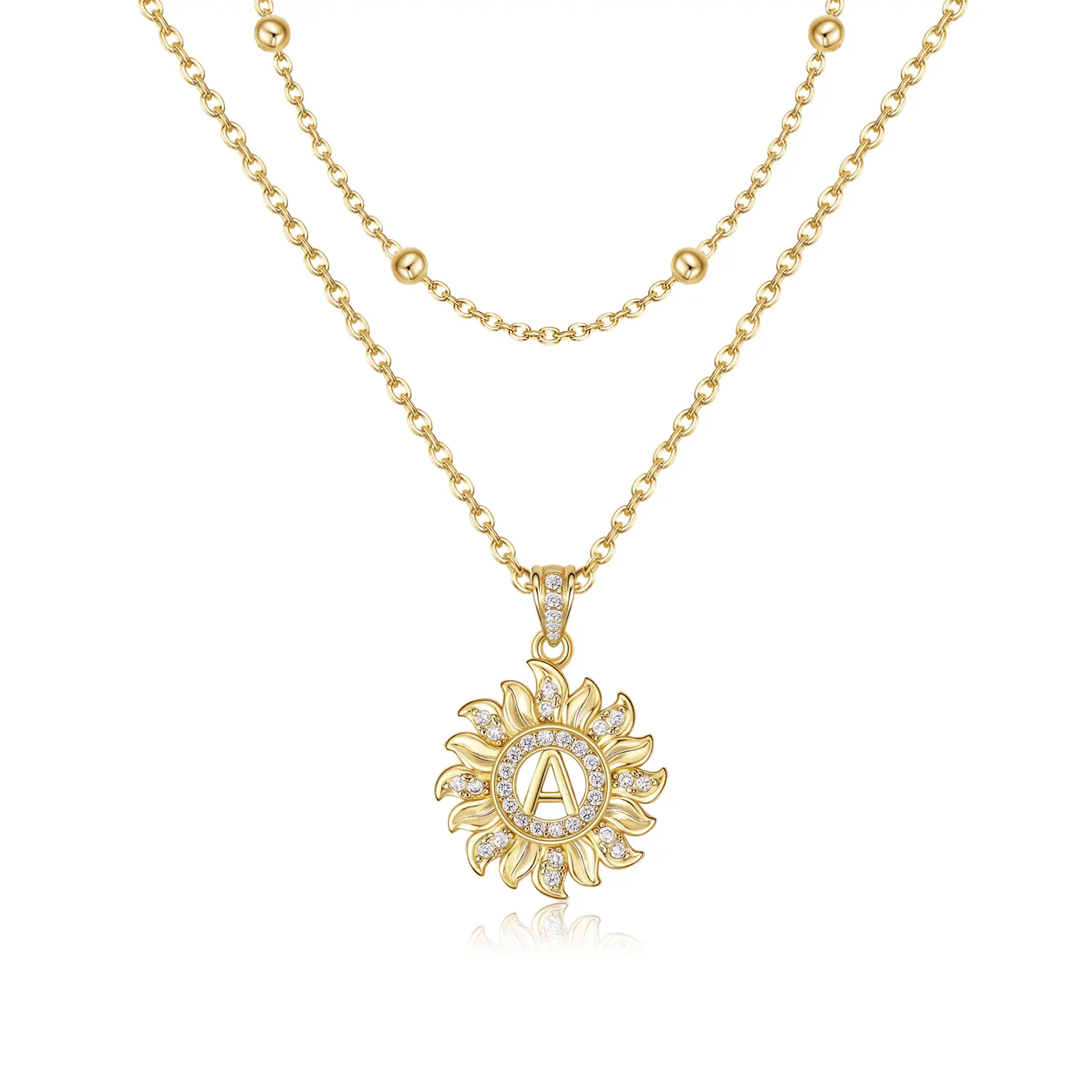 MEIITRUE Personalized Sunflower Initial Necklace 14K Gold Plated Letter Pendant with Sparkling Zirconia Adjustable Chain Hypoallergenic Jewelry for Women & Girls