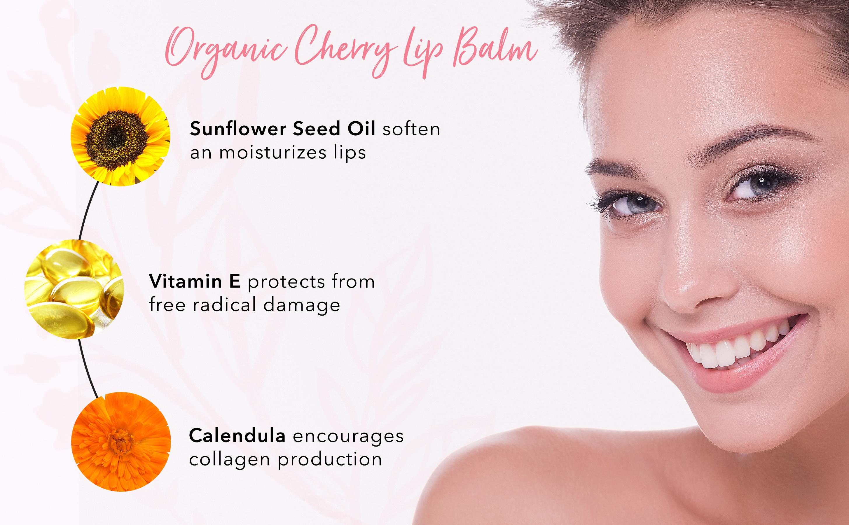 100% Pure Cherry Lip Balm - Moisturizing Sunflower & Coconut Oils, Vitamin E, Calendula - Non-Toxic, Safe for All Skin Types - 0.15 fl oz 100% Pure Cherry Lip Balm - Moisturizing Sunflower & Coconut Oils, Vitamin E, Calendula - Non-Toxic, Safe for All Skin Types - 0.15 fl oz