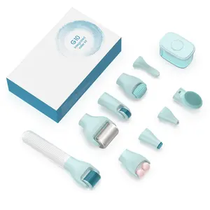 G10 10 in 1 Derma Roller Kit 0.25mm Microneedling Roller with 9 Replaceable Heads & Storage Case for Facial & Beard Care Ideal Gift for Women Men