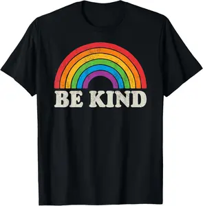 LGBTQ Be Kind Gay Pride LGBT Ally Rainbow Flag Retro Vintage T-Shirt Small Pure Cotton Graphic Tees Menswear Top: Gifts for Men & Women