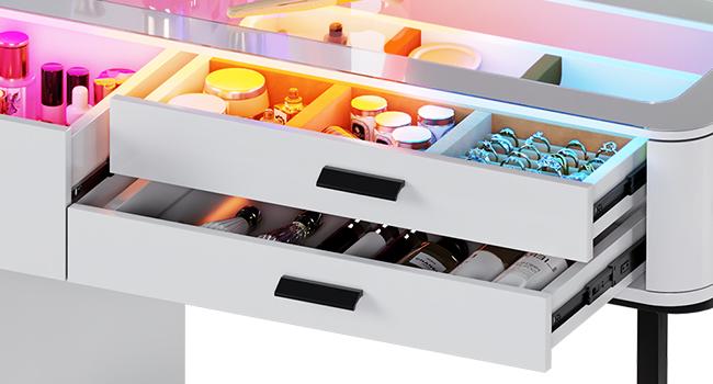 Miu Vanity Set with 7-Color RGB Lights, Wireless Charging, HD Mirror, 8-Drawer Chest & Big Storage Furniture Organizing - Modern Design Adjustable Brightness