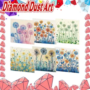 6-piece DIY Diamond painting art set - Bee, buterfly flower, dandelion, dog pattern greeting cards with special round crystals forgreeting cards and letters that cannot express love, handcrafted New Year's blessing and prayer paper
