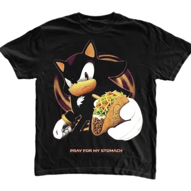 Taco Pray For My Stomach T-Shirt, Shadow the Hedgehog Shirt, SN Shirt, Unisex Graphic Tees Gothic Grunge Y2k Emo Scene Amity Affliction Style Clothes, Unisex Cotton Crewneck T-Shirt Menswear Womenswear Streetwear Top