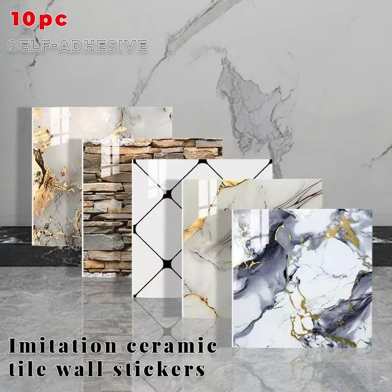 118.11*118.11 Inch Marble Look Tiles, Tile Sticker, Tile Wall Decals, Decorative Tiles Stickers, Thick Easy Clean, Peel and Stick, Self Adhesive Tiles, DIY, Decorative, Kitchen Living Room Bathroom Use, Home Decor, Decorative Wall Sticker, 10 Pieces Set