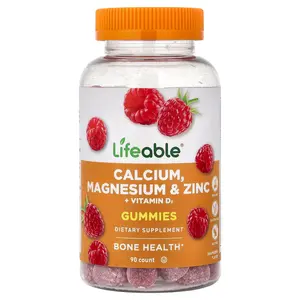 Lifeable Calcium, Magnesium & Zinc + Vitamin D3 Gummies, Raspberry, 90 Gummies