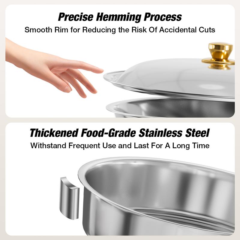 WARMOUNTS Chafing Dish Buffet Set, Glass Lid 5QT 2/4/6 Pack Gold Accent Stainless Steel Chafers and Buffet Warmers Sets with Lid & Lid Holder for Parties Catering Events Weddings Banquets