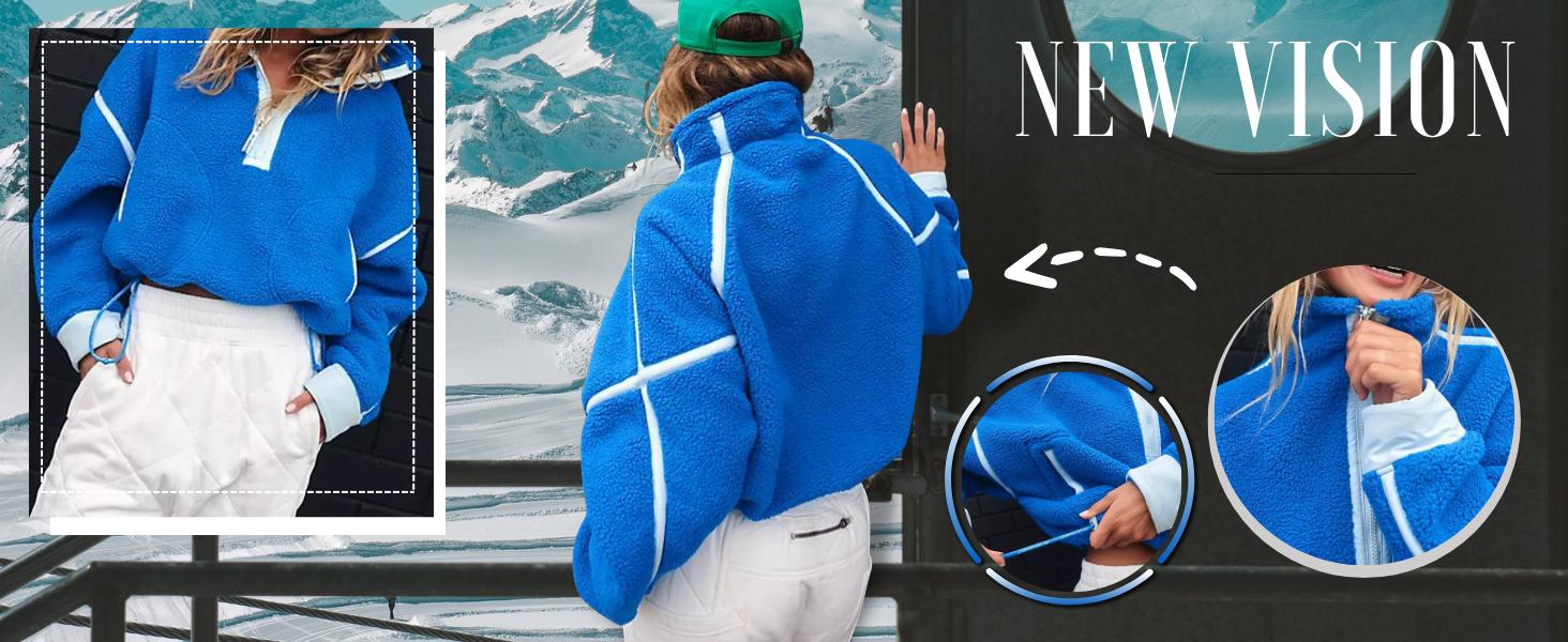 Yeokou Womens Half Zip Sherpa Fleece Pullover Soft Oversized Sweatshirt with Pockets Warm Fuzzy Sweater