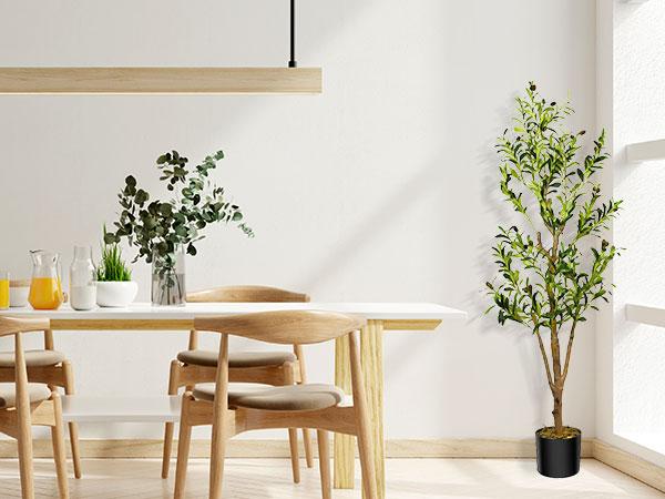 Artificial Olive Tree 7Ft/6Ft/5Ft Tall Faux Silk Plant for Home Office Decor Indoor Fake Potted Tree with Natural Wood Trunk and Lifelike Fruits Decorative Ornaments Wooden