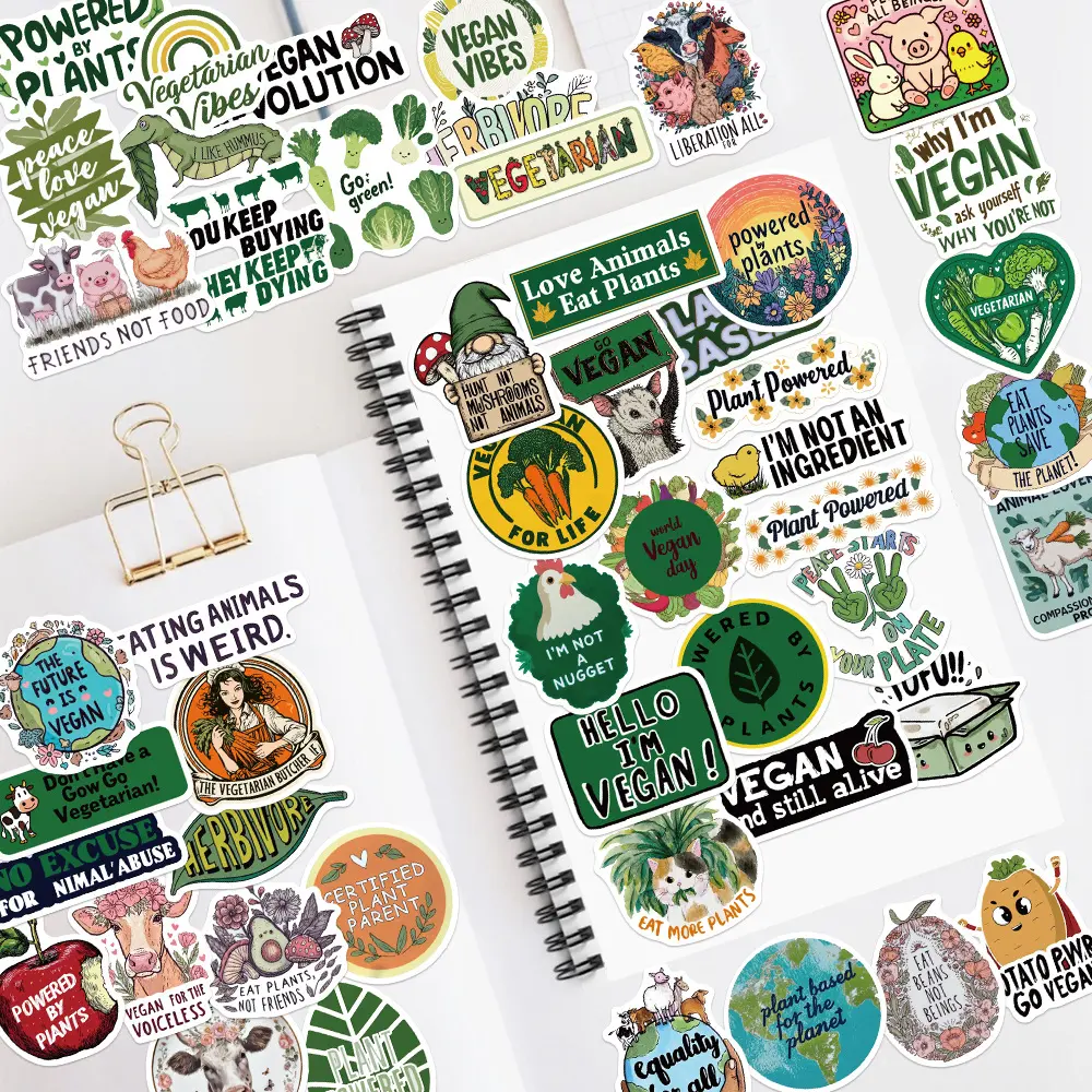 50 Pieces of Green Plant and Fruit & Vegetable Themed Stickers, Suitable for Pasting on Scrapbooks, Diaries, Laptops, Water Bottles, Cars and More, Ideal As Creative Birthday Gifts