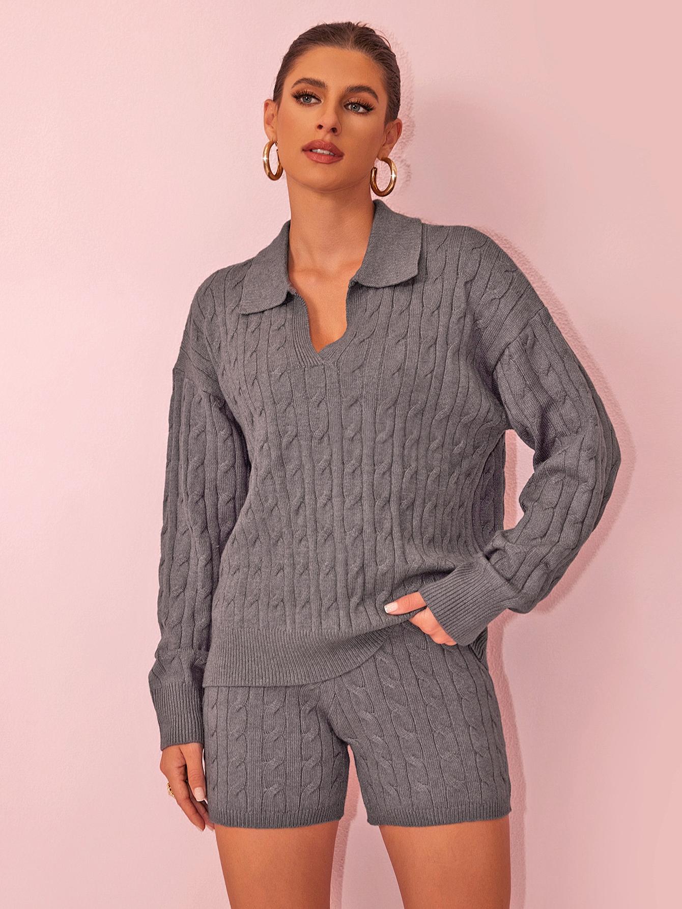 Joyfunear Women's Knitted Two Piece Set, Leading Sweater, High Waist Shorts