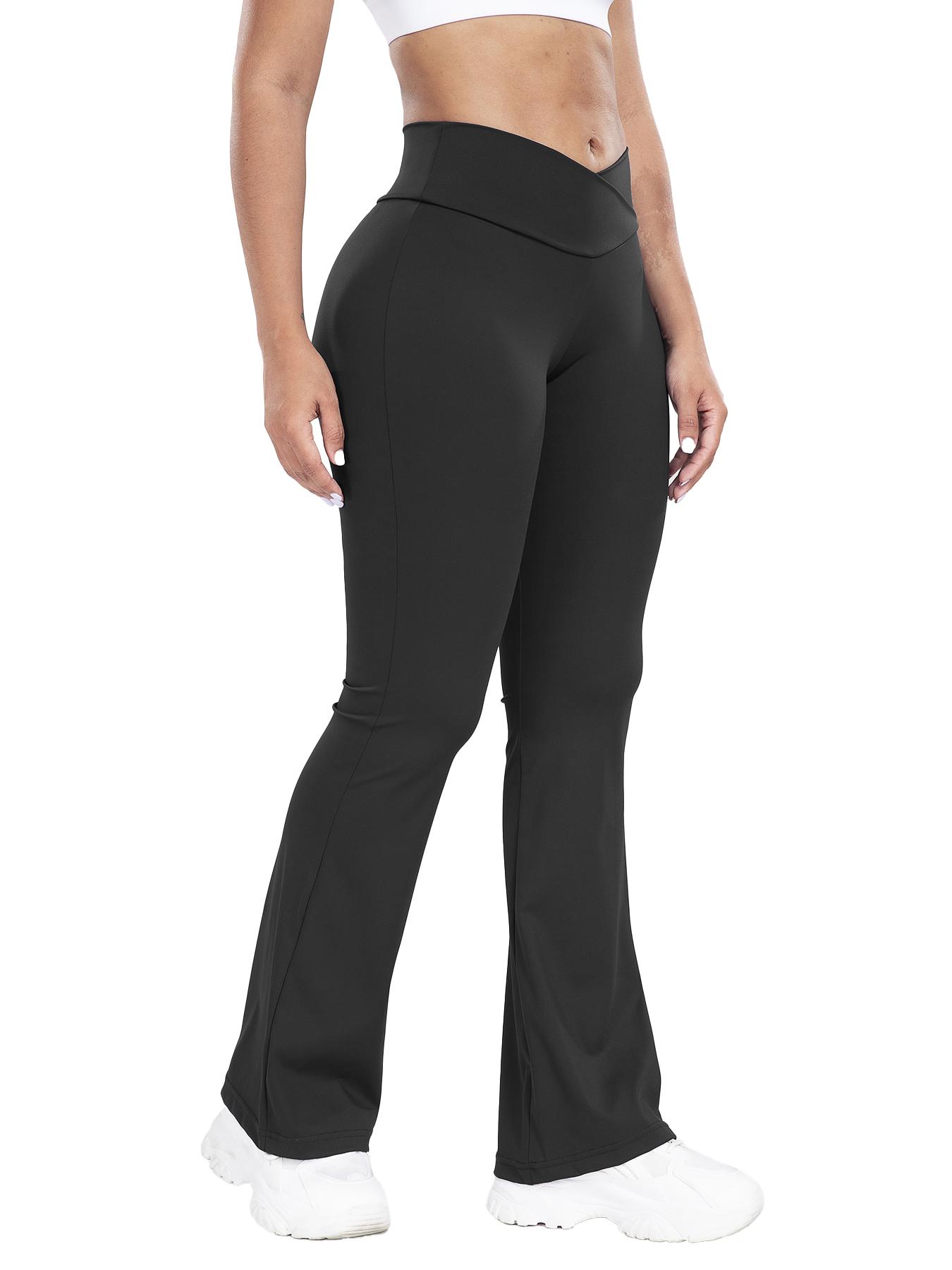 Kabuer Women's High Waist Flare Leggings Solid Color Yoga Pants Ladies Sportswear Athletic Outfit Gymwear Workout Casual Long Length Medium Stretch Knit Fabric